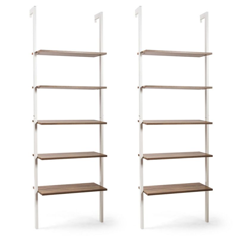 Tangkula 2PCS 5-Tier Ladder Shelf Wood Wall Mounted Display Bookshelf Metal Frame, 1 of 11