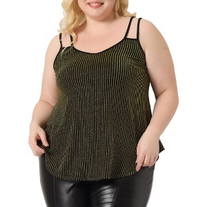 Agnes Orinda Women's Plus Size V Neck Sparkle Silvery Stripped Sleeveless Spaghetti Strap Camisole - 1 of 4
