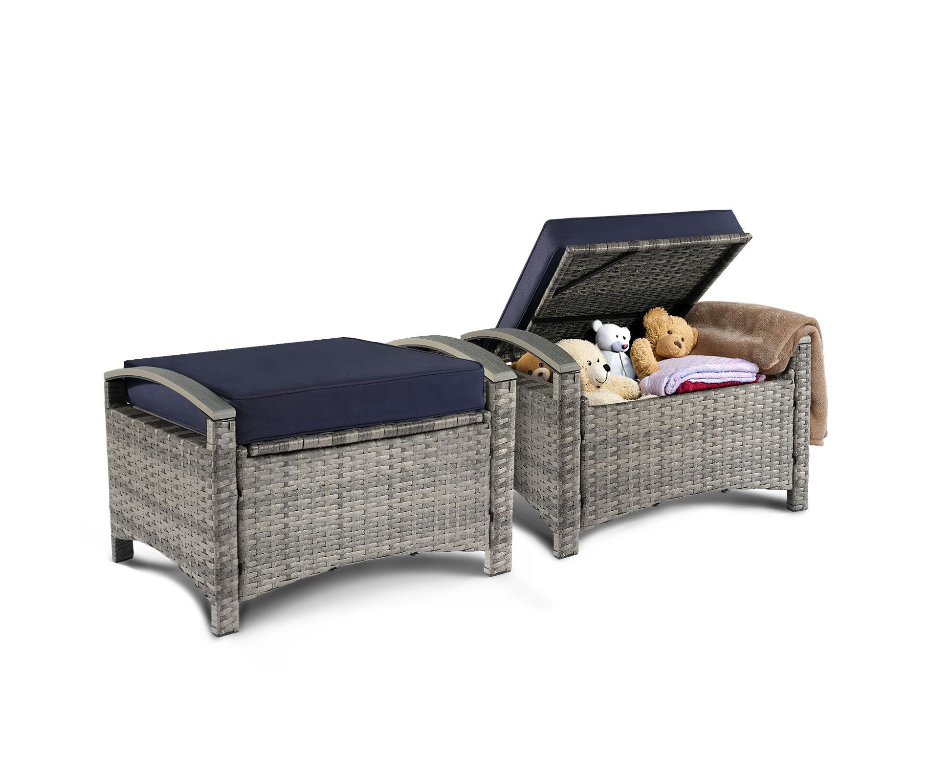Karl Home | Wicker Storage Ottomans with Cushion (Set of 2)