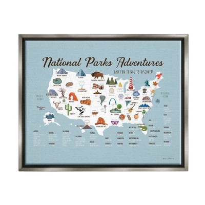Stupell Industries National Parks Adventures USA Map Framed Canvas