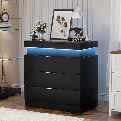 INFURNIC Nightstands Modern End Side Table with Sliding Top Drawer easy to assemble for Bedroom or Living Room, Black, 28.8"*17"*30.5"