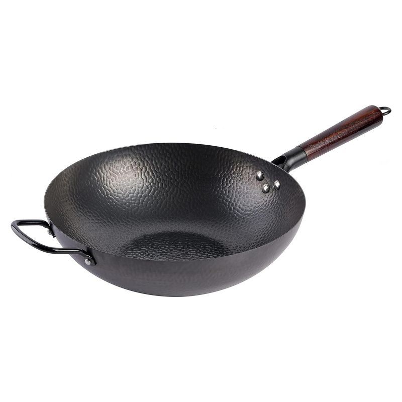 Gibson Home Stargaze 13 Inch Carbon Steel Nonstick Hammered Wok with Wood Handle in Black, 1 of 7