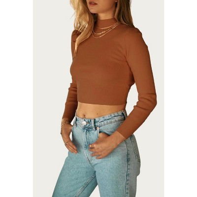 Women's CROPPED OPEN-BACK MOCK NECK SWEATER - ENDLESS BLU.
