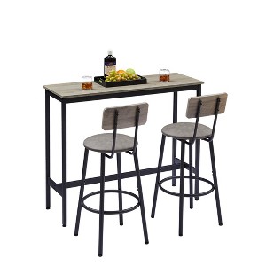 TiramisuBest Bar Table Set with 2 Bar stools PU Soft seat with backrest, Grey, 43.31" L x 15.75" W x 35.43" H. - 1 of 4