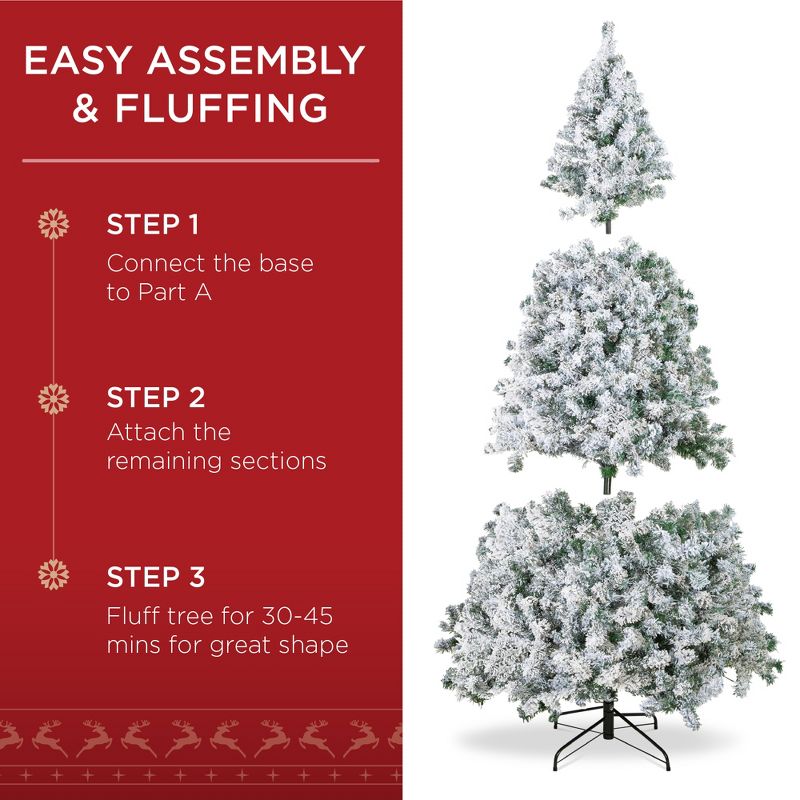 Best Choice Products Pre-Lit Holiday Christmas Pine Tree w/ Flocked Branches, Warm-White & Multicolored Lights, 5 of 8