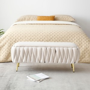 NicBex Bedroom Bench with Gold Legs Upholstered End of Bed Bench Velvet Oval Storage Ottoman Bench Toy Box for Living Room, Entryway - 1 of 4