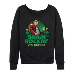 Women's - Marvel - Shamrockin Starlord St. Patricks Day Lightweight French Terry Wide Neck Long Sleeve Shirt - 1 of 4