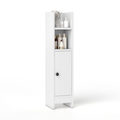 Tangkula Bathroom Storage Cabinet Small Corner Floor Cabinet with Door and Adjustable Shelves Toilet Paper Holder Stand