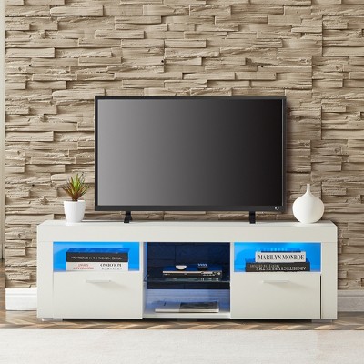 ?Vynxaria Black Modern TV Stand with LED Lights ¨C Stylish Console for Up to 55" TVs