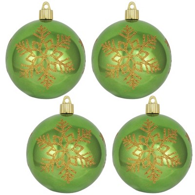 Christmas by Krebs 4ct Limeade and Gold Snowflake Shatterproof Christmas Ball Ornament 4" (100mm)