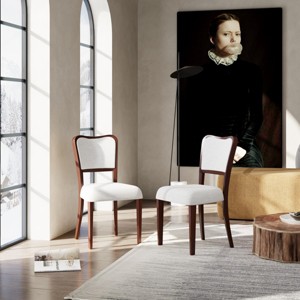 Set of 2 Upholstered Dining Chairs with Fabric Cushion Seat and Walnut Wood Frame, Classic Side Chairs for Kitchen or Dining Room-Koiai - 1 of 4