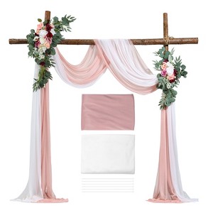 VEVOR Artificial Wedding Arch Flowers Kit, Pink Wedding Arch Flowers with Drapes Kit (4Pcs) -2Pcs Floral Arrangement, 2Pcs Sheer Drapes, Multicolored - 1 of 4