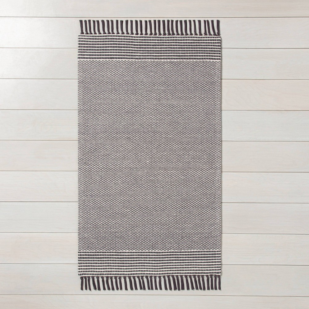 3' x 5' Textured Border Stripe Area Rug Railroad Gray - Hearth & Hand™ with Magnolia