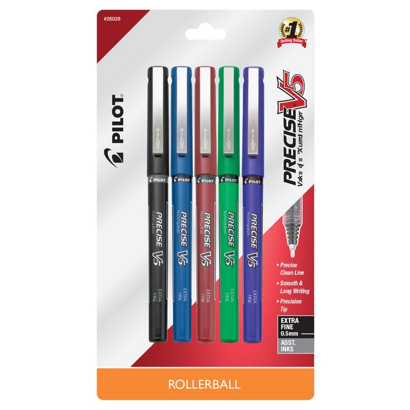 Pilot 5ct Precise V5 Rolling Ball Pens Extra Fine Point 0.5mm Assorted Inks, 1 of 5