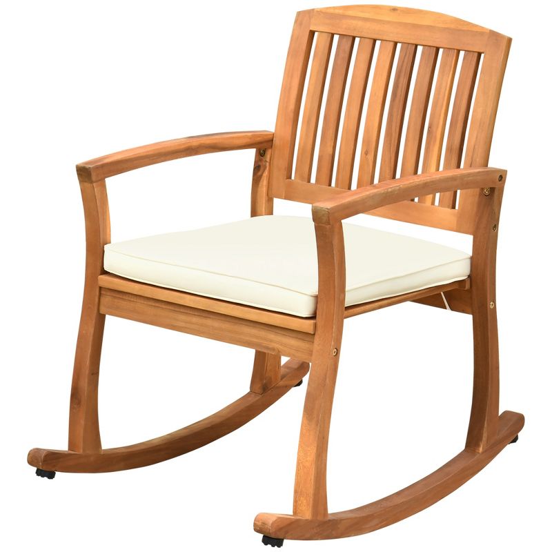 Outsunny Outdoor Rocking Chair with Cushion, Acacia Wood Patio Rocker for Backyard, Patio, Home, Teak Tone, 4 of 7