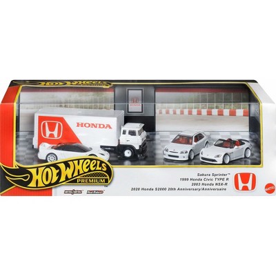 Hot Wheels Honda Type-R Heritage Premium Collector Set, 3 Cars & 1 Transporter S2000, NSX-R, Civic Type R & Sakura Sprinter (JBM08)
