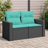 vidaXL Patio Sofa with Cushions - 2-Seater Outdoor Loveseat - Black Poly Rattan - Comfortable, Weather-Resistant, Storage Function - 2 of 4