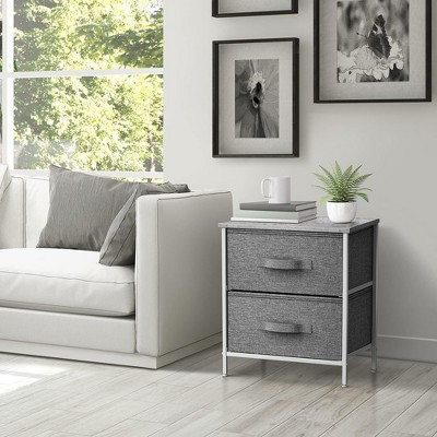 Compact Grey Fabric 2-Drawer Nightstand with Foldable Storage