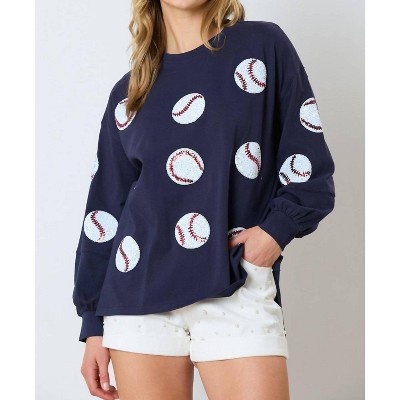 Women's Baseball Sequins Long Sleeve Top - FANTASTIC FAWN