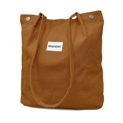 Wrapables Corduroy Tote Bag, Casual Everyday Shoulder Handbag, Brown