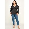 Slickblue Plus Size Satin Babydoll Blouse, V-Neck, Waist Tie, Fit and Flare Top, Long Sleeve, Black, Size 1XL-3XL - 3 of 4