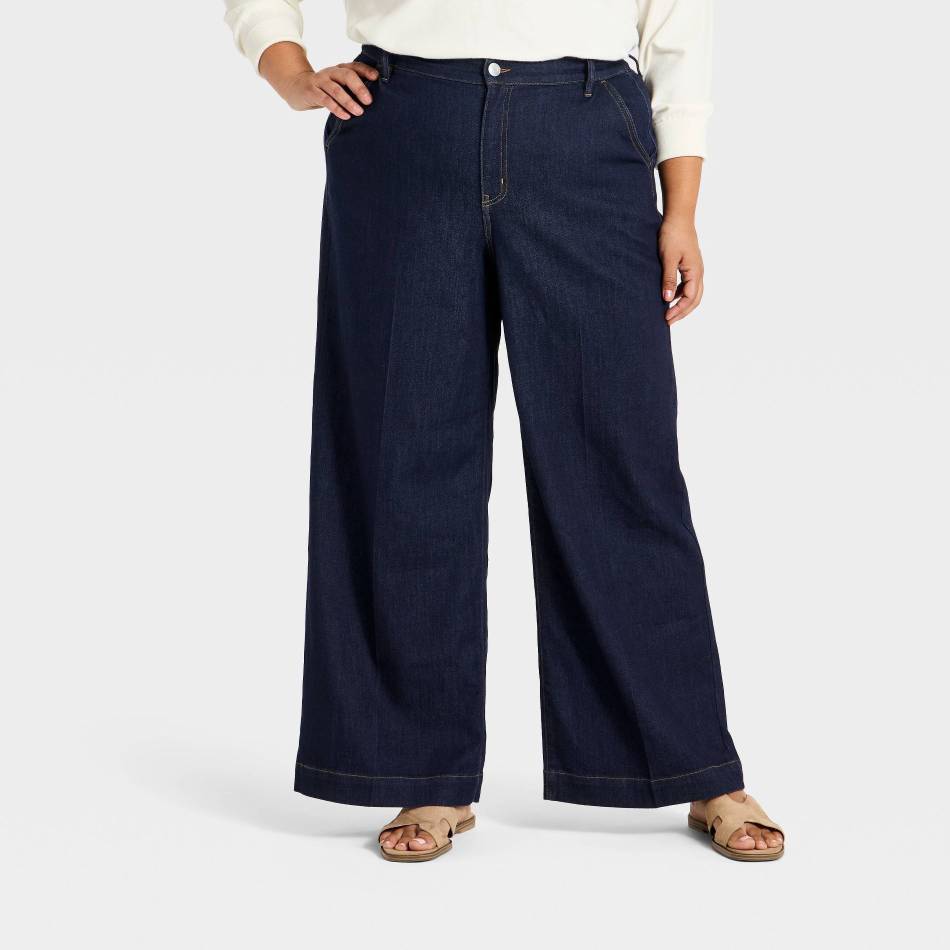 Women's High-Rise Elastic Denim Trousers - Ava & Viv™ Dark Wash