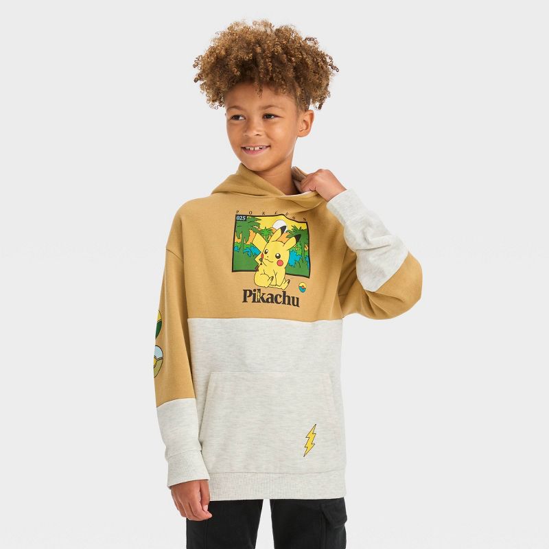 Boys' Pokemon Colorblock Hooded Sweatshirt - Mustard Yellow, 1 of 4