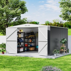 10x10 FT Outdoor Storage Shed, Garden Shed with Lockable Doors, Waterproof Large Utility Metal Tool Sheds for Patio Garden Lawn Yard Bike - 1 of 4