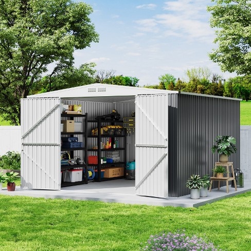 10x10 FT Outdoor Storage Shed, Garden Shed with Lockable Doors, Waterproof Large Utility Metal Tool Sheds for Patio Garden Lawn Yard Bike - image 1 of 4