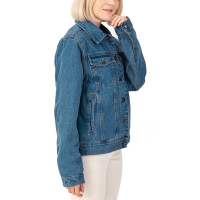 Alpine Swiss Womens Denim Jacket Classic Trucker Jean Jacket Button Up Coat Denim Large — фото 5