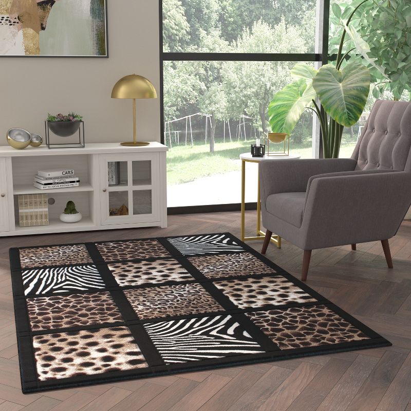 Emma and Oliver Animal Print Olefin accent Rug with Raised Cheetah, Leopard, Zebra and Giraffe Print Squares, 2 of 6