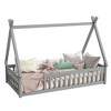 Okak Twin/Full Tent-shaped Floor Platform Bed with Guardrails/Door,Solid Wood Bed Frame for Kids,Teens,No Spring Box Needed - 4 of 4
