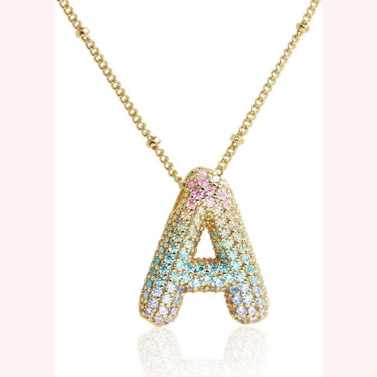 Gradient Balloon Initial Necklace - 14K Gold Plated CZ Letter Pendant Dainty Gift for Her, 1 of 8