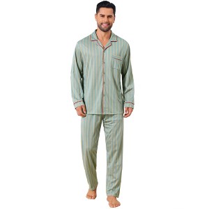 INSPIRE CHIC Men's 2 Pieces Long Sleeve Button Down Pocket Pattern Pajamas Set - 1 of 4