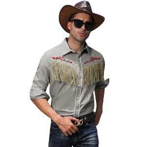 BLUEMING Men's Western Cowboy Fringe Shirt Costume Long Sleeve Casual Hippie Slim Fit Button Down Shirt - 1 of 4