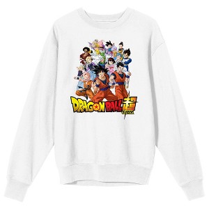 Dragon Ball Super - Dragon Ball Characters, Logo text, Circular Background on White Adult Crew Neck Sweatshirt - 1 of 3
