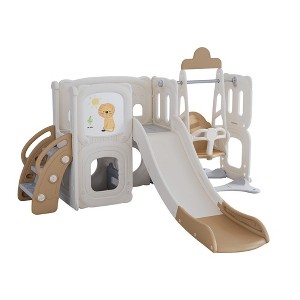 5 in 1 Toddler Slide and Swing Set, Kids Playground Climber Slide Playset with Drawing Whiteboard, Slide, Swing, Storge Space, Climber,Easy Assemble - 1 of 4
