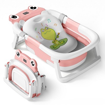 BabyBond Collapsible Baby Bathtub for Infants and Toddlers with Thermometer& 1 Soft Floating Cushion Portable Travel Baby Tub