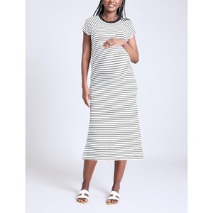 Women's Rib Knit Short Sleeve Raglan Midi Dress | Motherhood Maternity - 1 of 4