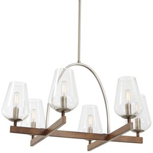 Minka Lavery Koa Wood Pewter Chandelier 28" Wide Modern Clear Glass Shade 6-Light Fixture for Dining Room House Foyer Entryway - 1 of 3