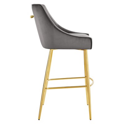 Discern 42" Gray Performance Velvet and Gold Metal Bar Stool