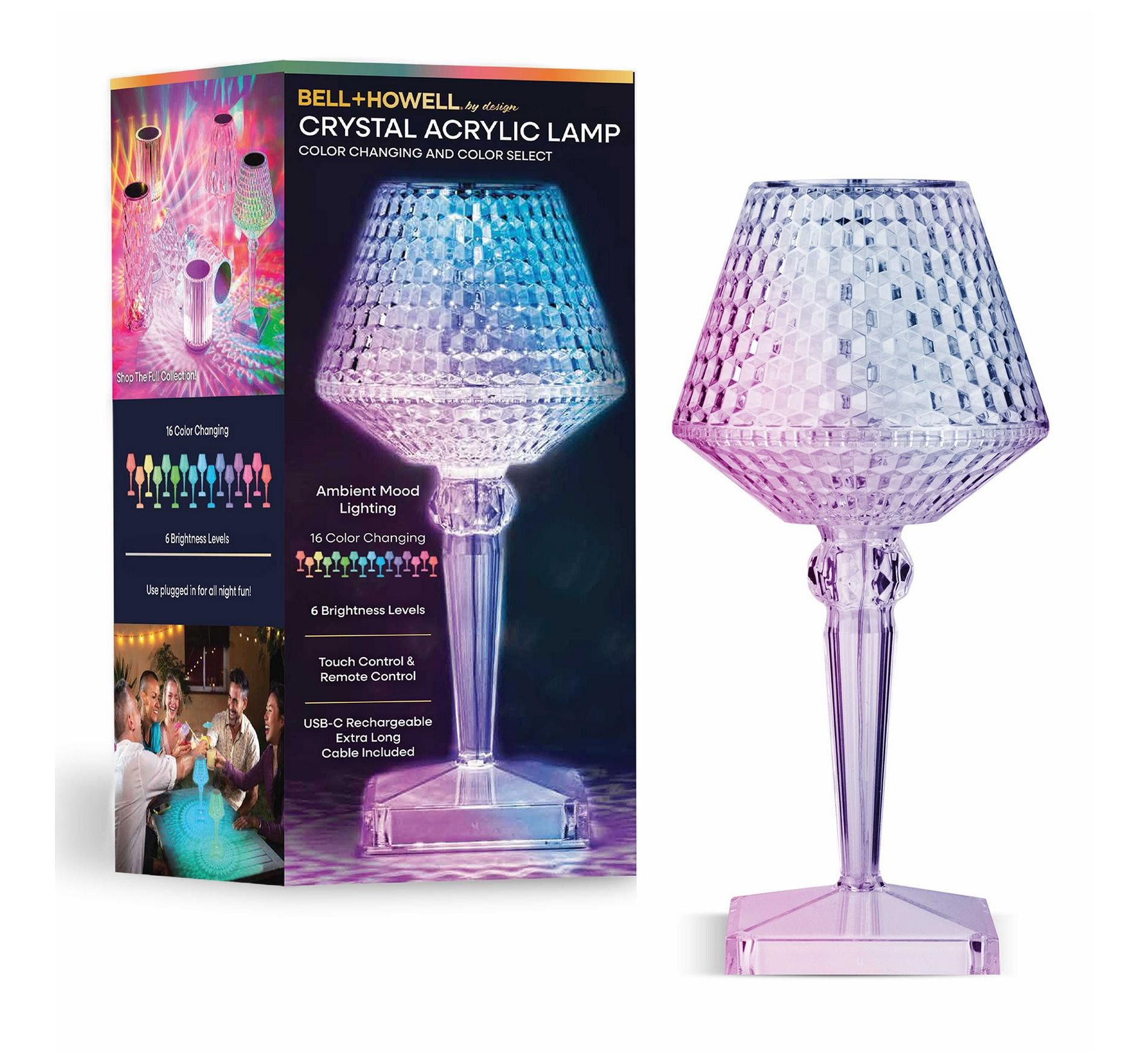 Bell + Howell Ruby Acrylic Lamp 1 Pack LED Rechargeable Color Changing Touch Control with Remote