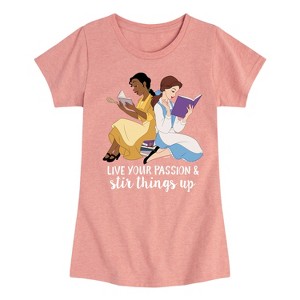 Girls' - Disney Princess - Tiana and Belle Reading Live Your Passion Fitted Short Sleeve Graphic T-Shirt - 1 of 4