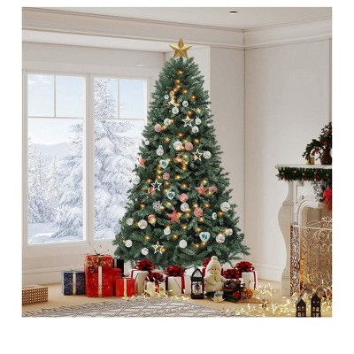 6ft/7.5f Green Prelit Spruce Hinged Artificial Christmas Tree with 300/400 LED Lights,3 Timers for Home,Party Decoration with Remote Control