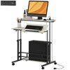 HOMCOM Standing Desk with Power Outlets, Height Adjustable Stand Up Desk with Tiltable Tabletop, Lockable Wheels, Shelf, for Home Office, Oak - 4 of 4