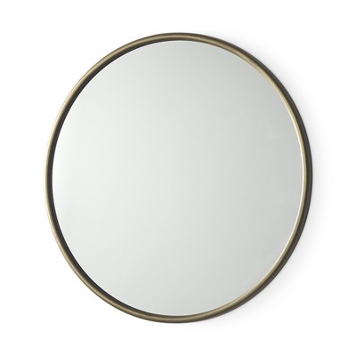 HomeRoots 36" Antiqued Gold Metal Round Framed Accent Mirror