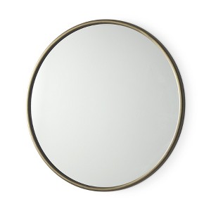 HomeRoots 36" Antiqued Gold Metal Round Framed Accent Mirror - 1 of 4