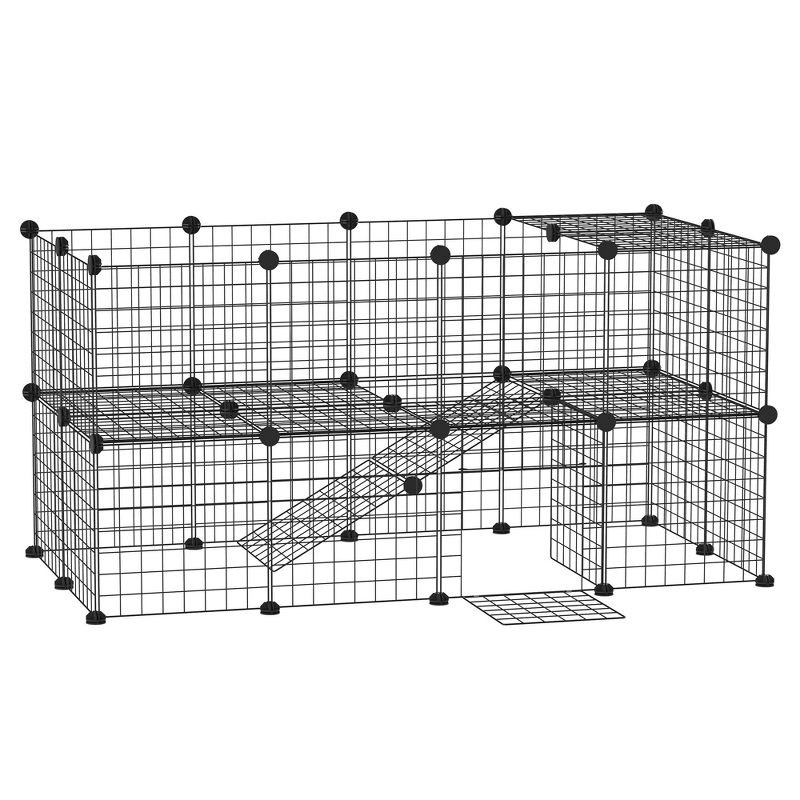 PawHut Pet Playpen DIY Small Animal Cage 36 Panels Portable Metal Wire Yard Fence with Door and Ramp for Rabbits, Kitten, Puppy 14 x 14 in, 1 of 10
