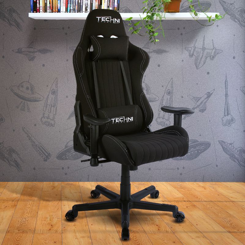 Fabric Ergonomic High Back Racer Style Video Gaming Chair Black - Techni Sport, 3 of 11
