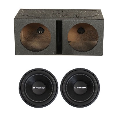 QPower QBOMB12V 12 Inch Dual Ported Vented Subwoofer Box Enclosure and QPF121700 Watt Deluxe Series Dual Voice Coil Car Audio Power Subwoofer (2 Pack)